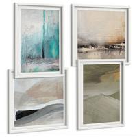BILDER SET 4er Set - 50x50 cm & 40x60 cm Weißer Rahmen - Gemalte abstrakte Dekorationen - Weiß, Kunststoff (50/50cm) - TULUP