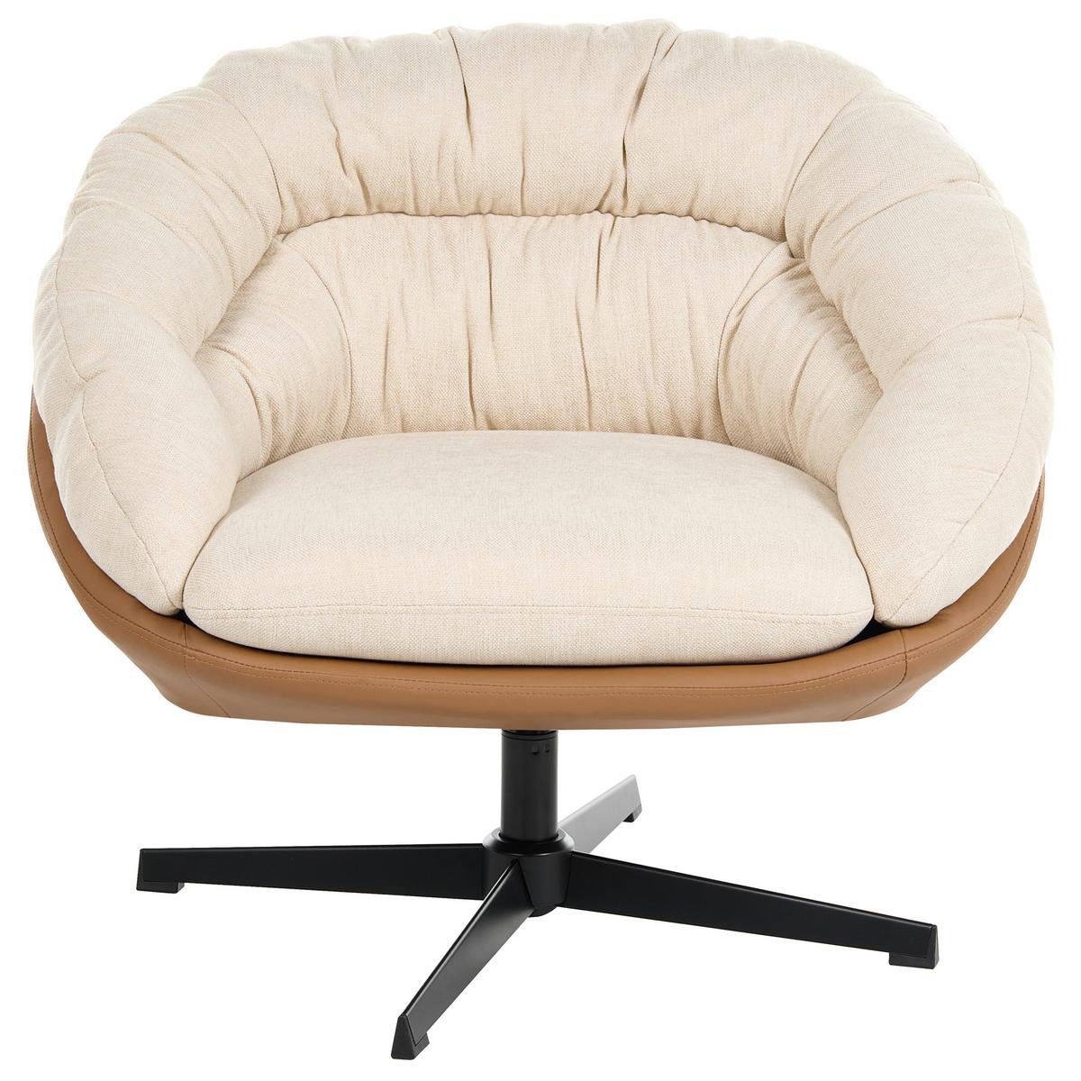 DREHSESSEL Stoff Beige Tranum - Beige/Schwarz, Textil/Metall (85/74/78cm) - Beliani