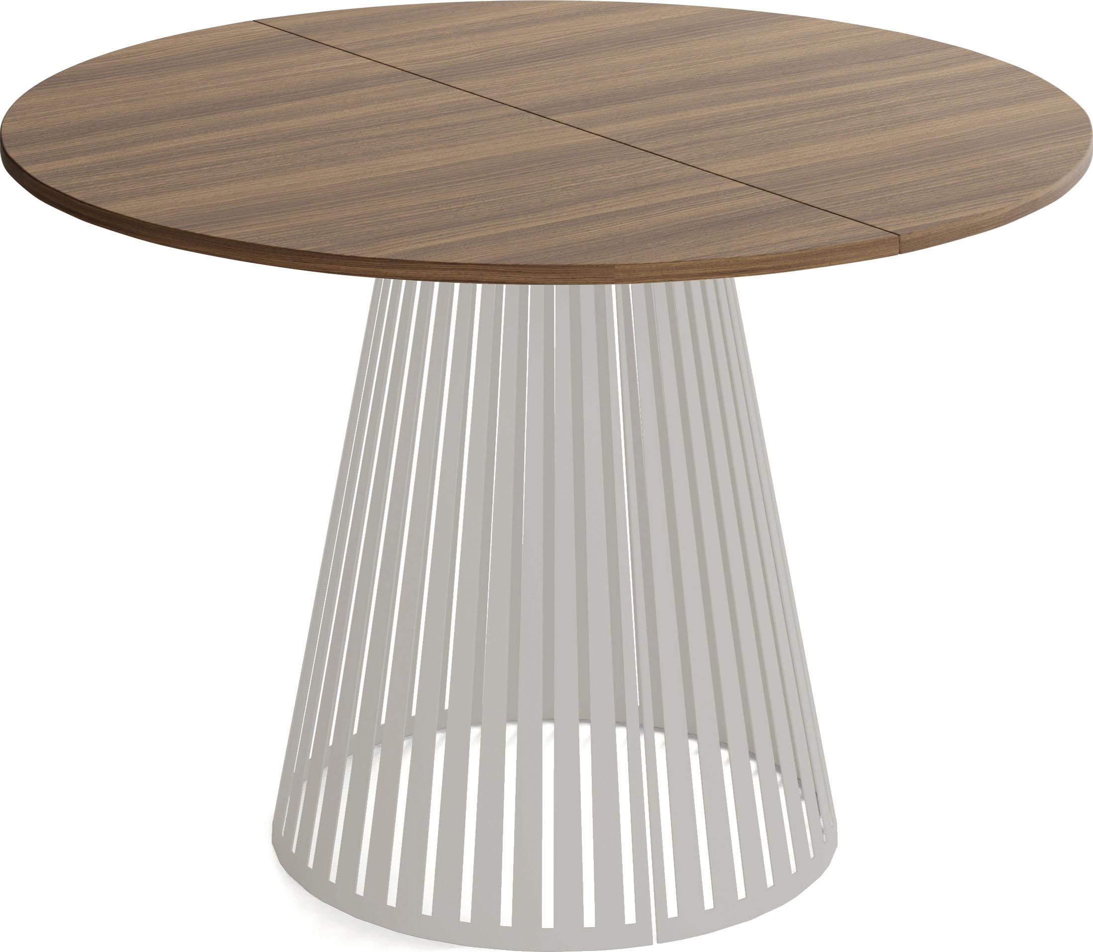 ESSTISCH Naro rund ausziehbar mit Lamellen-Metallgestell in Grau-Beige, Walnuss Braun 100-180/100/76 cm - Kaschmir/Walnussfarben, Holzwerkstoff/Metall (100/176/76cm) - WFL GROUP