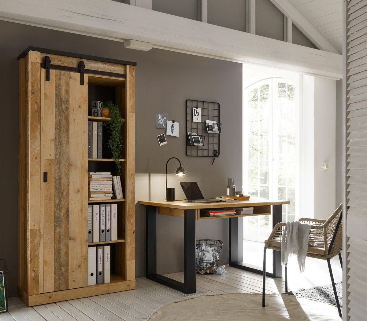 BÜROMÖBEL-SET Used Wood hell, anthrazit, mit Aktenschrank - Eichefarben/Anthrazit, Holzwerkstoff/Metall (60/220/201cm)