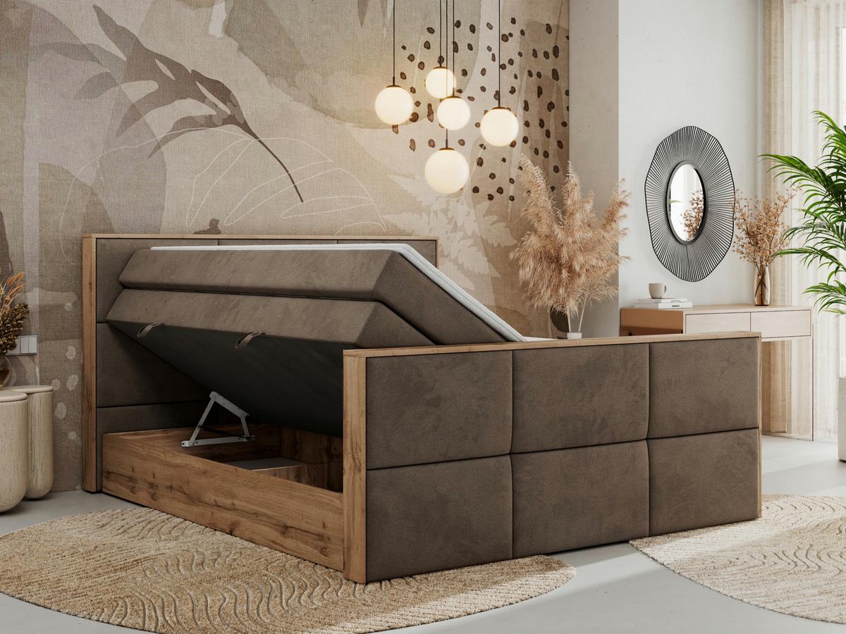 BOXSPRINGBETT ALBERO 2 KING DUO 140/200 Braun Velvet - H4 - Braun, Holz/Textil (140/200cm) - MKS