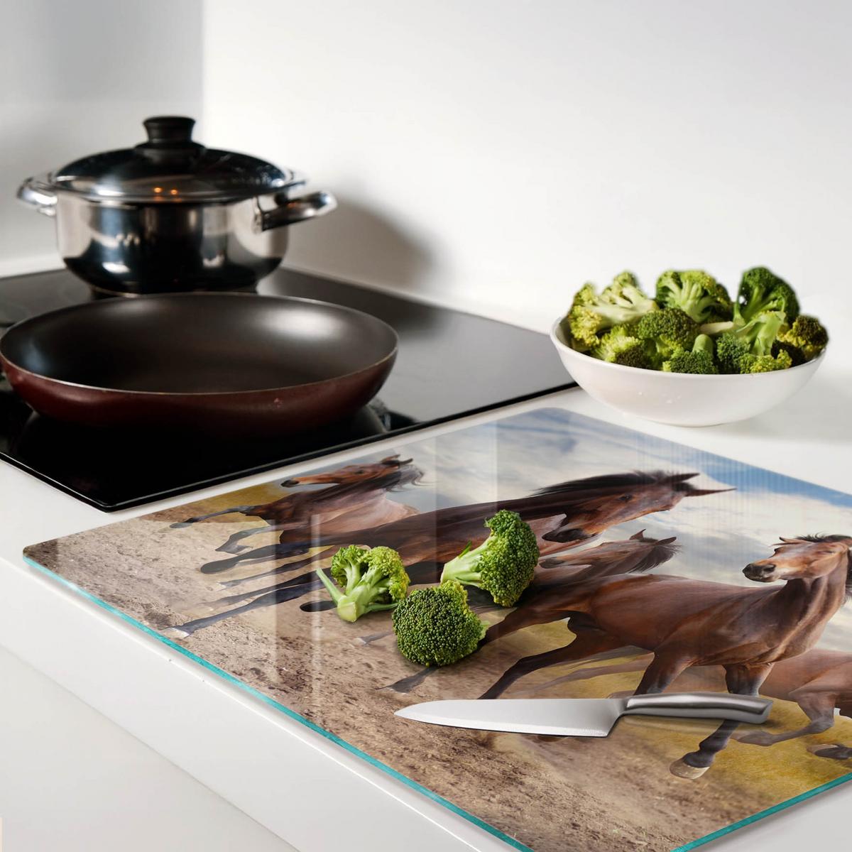 GLASPLATTE 60x52 cm Fünf Pferde - Sandfarben, Glas (60/52cm) - TULUP