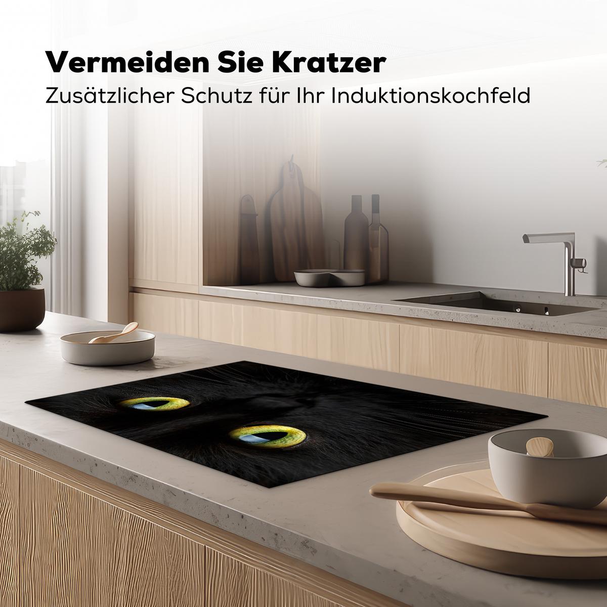 HERDABDECKPLATTE Katze - Augen - Gelb - Schwarz Induktionsmatte 77x51 cm - Schwarz, Kunststoff (77/51/0.2cm) - MuchoWow