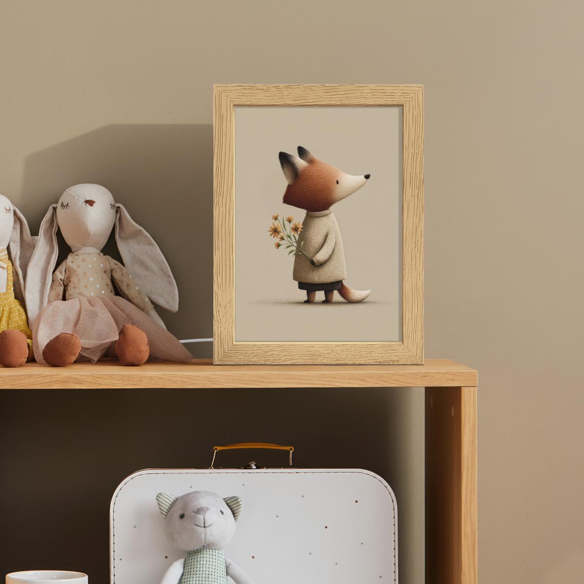 NACHTTISCHLAMPE Fuchs - Gelbe Blumen - Minimalistisch 15x20 cm - Taupe, Holzwerkstoff (8/15/20cm) - OnlyWow