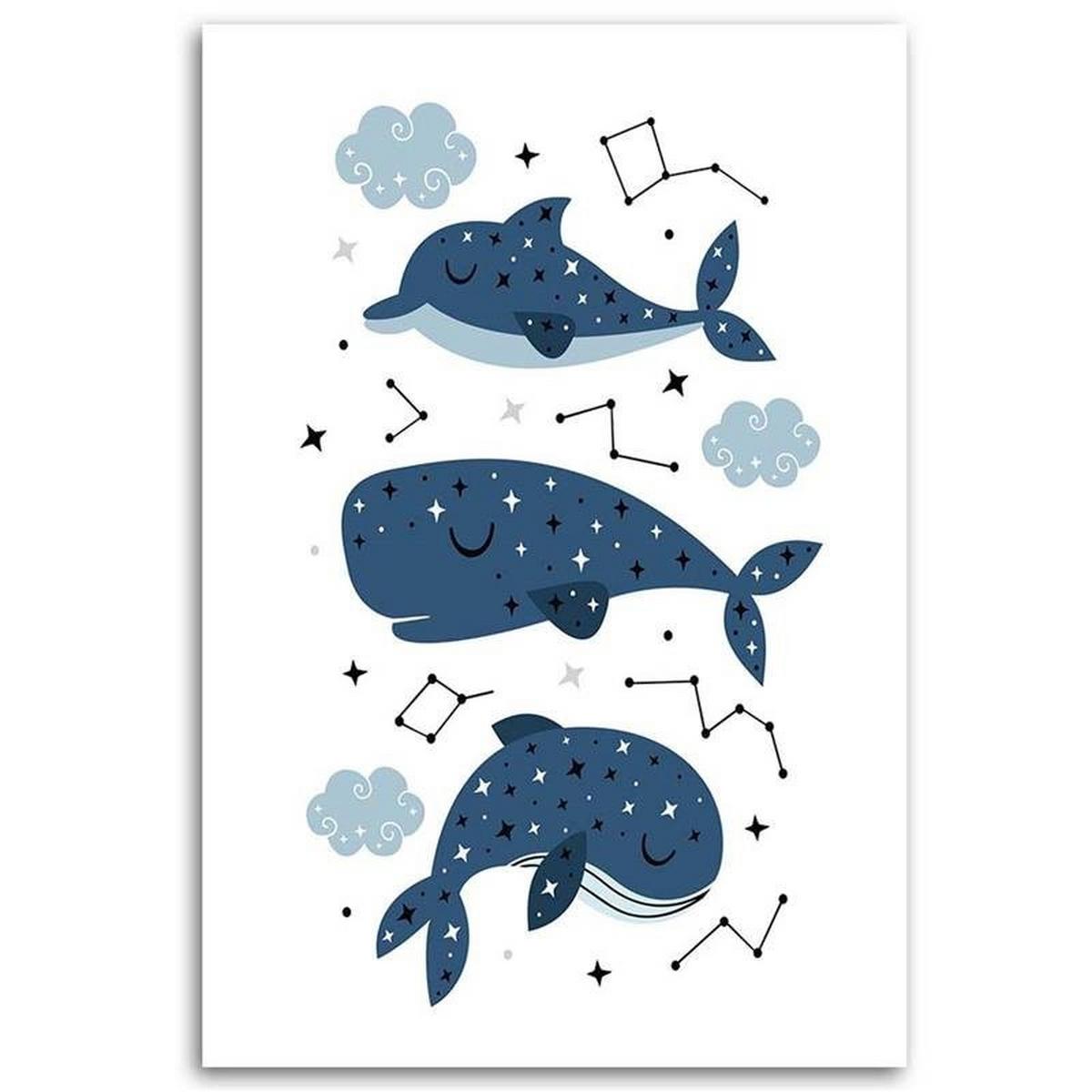 LEINWANDBILD BILD Glückliche Wale - Blau, Textil (80/120cm) - Feeby