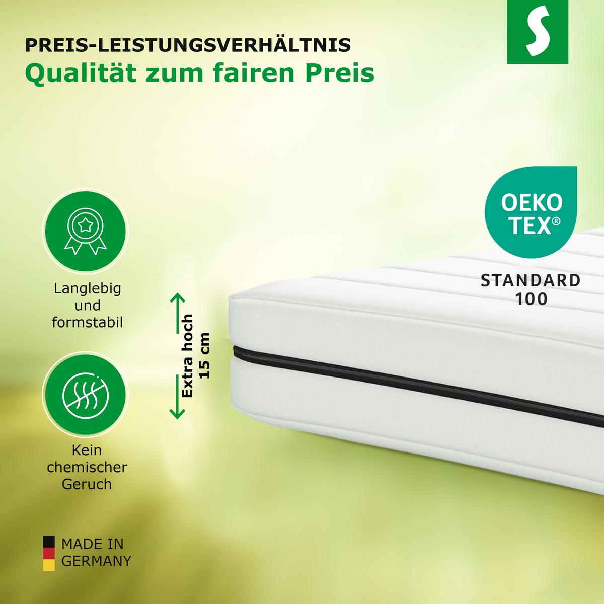 KALTSCHAUMMATRATZE – Wendematratze H2/H3 mit abnehmbarem Bezug 100x200 cm - Weiß, Textil (100/200cm) - Schlaftroll