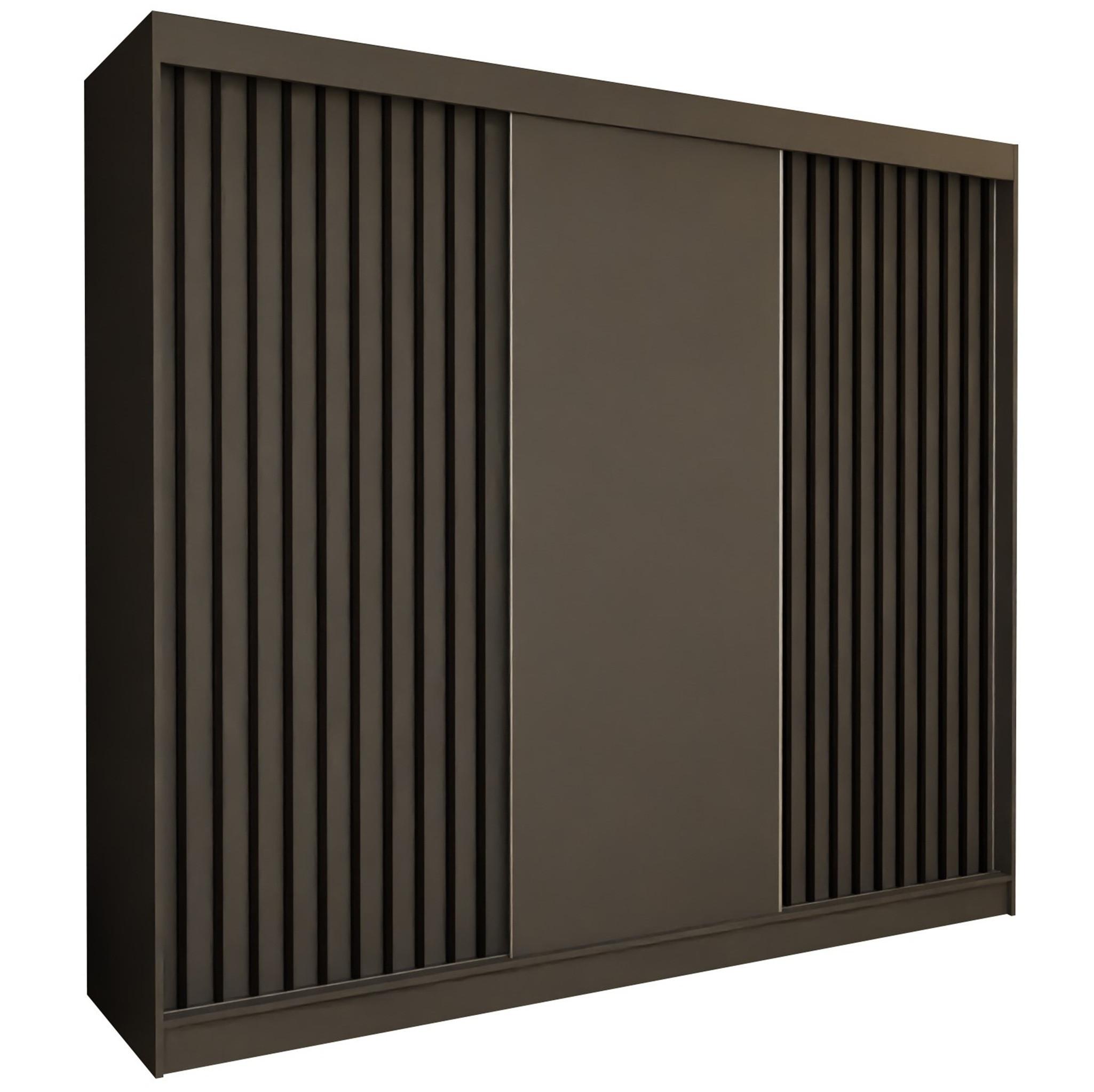 SCHWEBETÜRENSCHRANK Cabinio Grau Schwarz 240/216/61 cm – Modern, mit Lamellen - Schwarz/Grau, Holzwerkstoff/Kunststoff (240/216.1/61cm) - AX Living