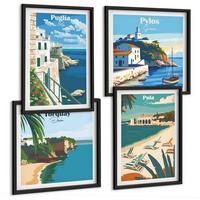 BILDER SET 4er Set - 50x50 cm & 40x60 cm Schwarzer Rahmen - Touristische Küstenlandschaften - Schwarz, Kunststoff (50/50cm) - TULUP