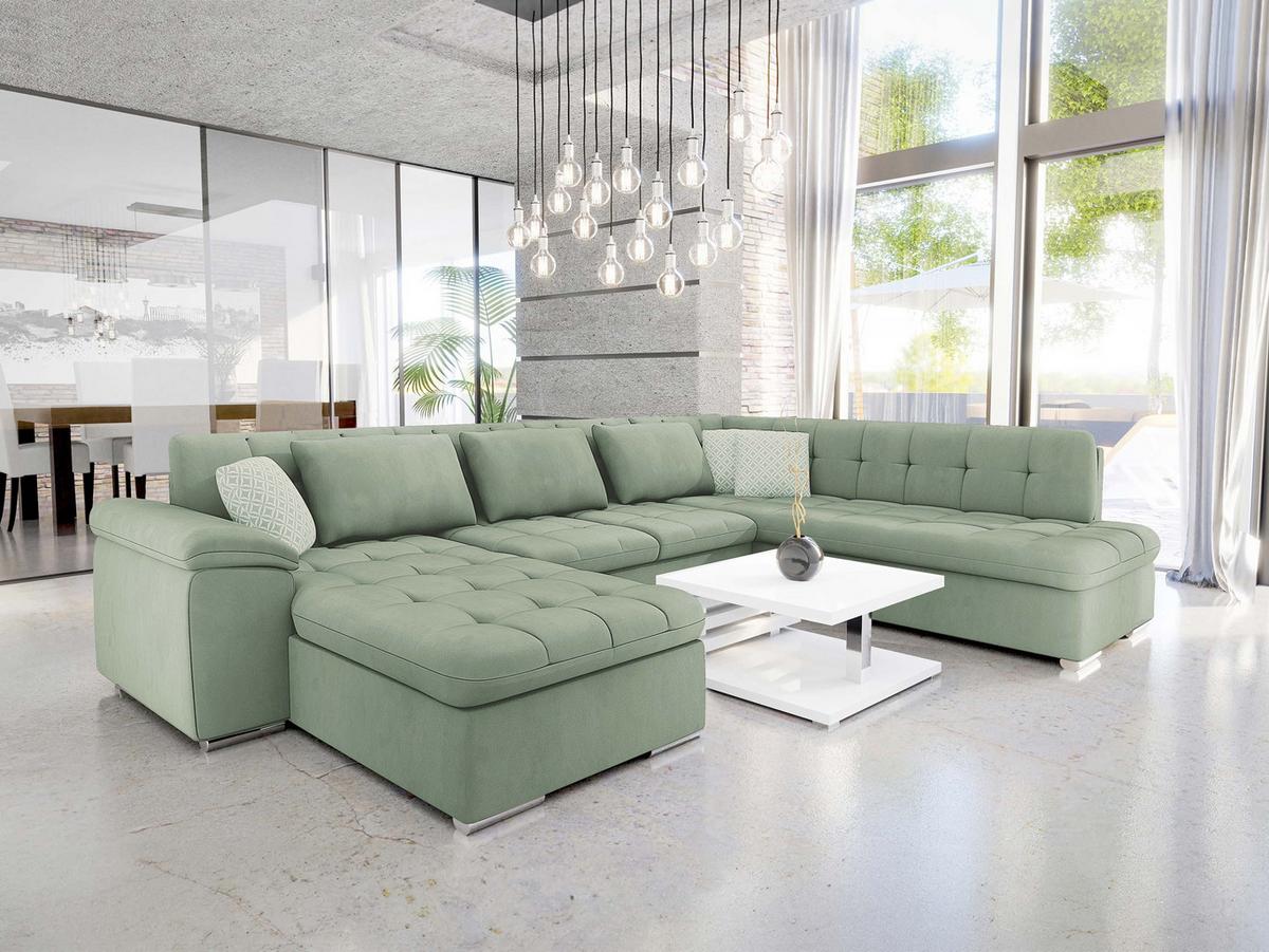 WOHNLANDSCHAFT Niko Bis, Seite: Links - Hellgrün, Holz/Textil (348/76/205cm) - MIRJAN24