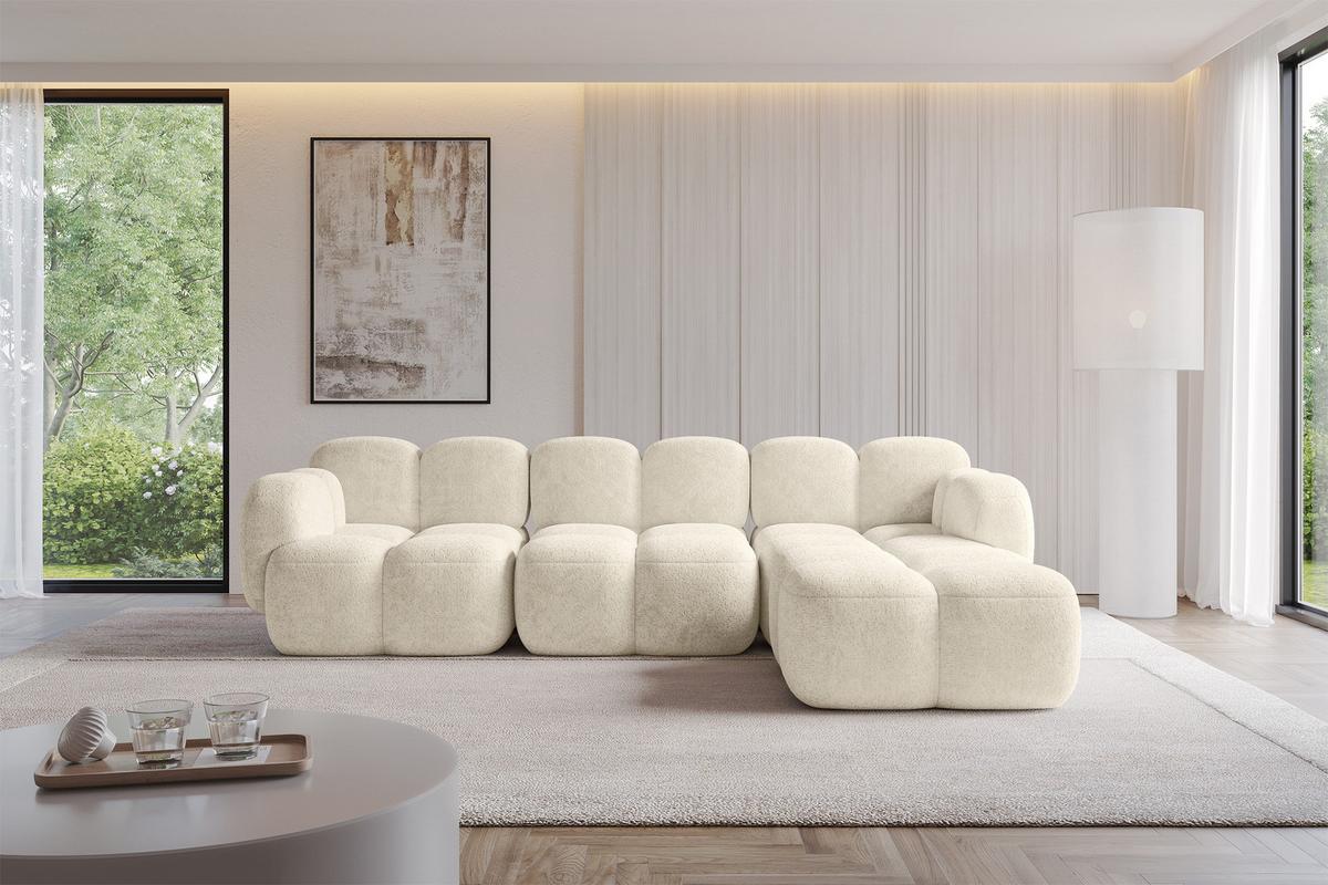 ECKSOFA modulares Sofa Rechts Miko-L2 302x205x75 Creme Velours - Creme/Schwarz, Holzwerkstoff/Kunststoff (302/205cm) - ALTDECOR