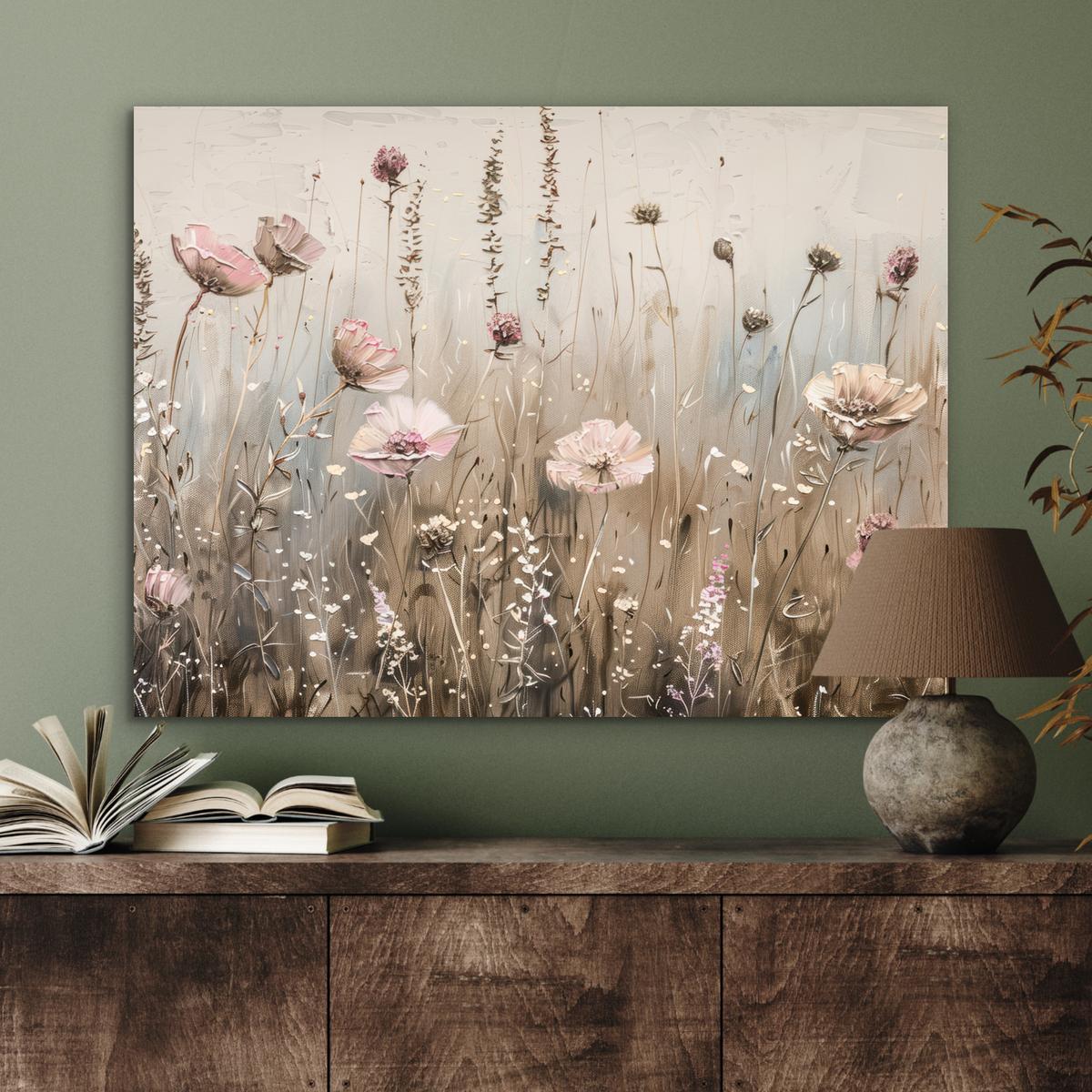 METALLBILD Blumen - Rosa - Modern - Beige 80x60 cm - Beige, Metall (80/60cm) - MuchoWow