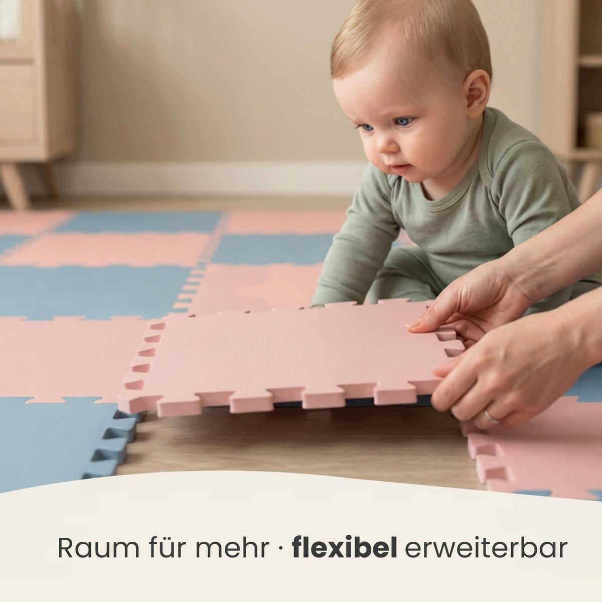 SPIELMATTE mit Rand - 180/90/1 cm Puzzlematte Rosa Blau - Rosa, Kunststoff (30/30cm) - Littletom