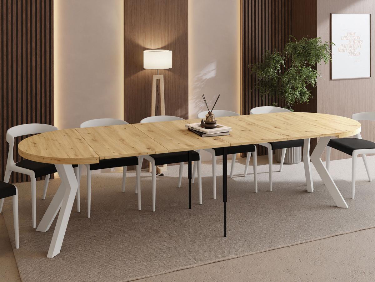 ESSTISCH Savio Weiß rund ausziehbar verlängerbar XXL, Eiche Artisan Hellbraun 100-300/100/77 cm - Eiche Artisan/Weiß, Holz/Holzwerkstoff (100/300/77cm) - WFL GROUP