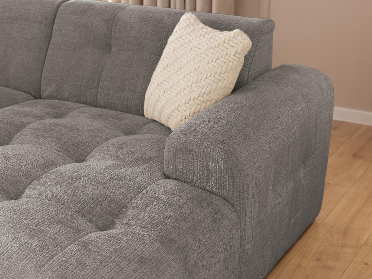 ECKSOFA mit Ottomane rechts, raffinierten Steppungen, Wellenunterfederung, B234/T161/H79 cm, Chenille-Bezug in Braun Taupe / 21041 - Taupe/Schwarz, Kunststoff/Textil (234/79/161cm) - luma-home