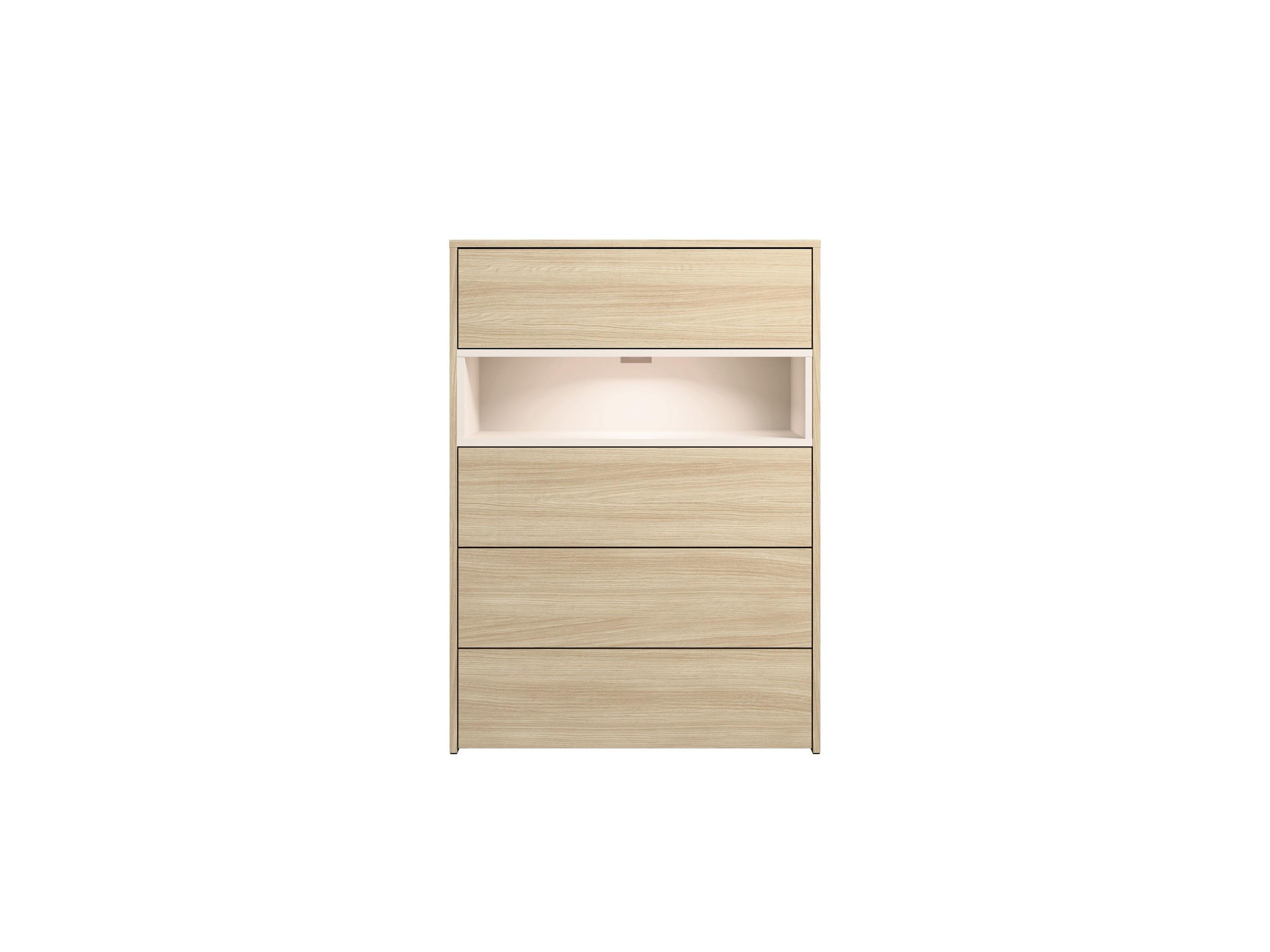 KOMMODE BALYR 79,8/111/40cm mit 4 Schubladen Türen Eiche Helle - Eichefarben/Beige, Holzwerkstoff (79.8/111/40cm) - MASSENO