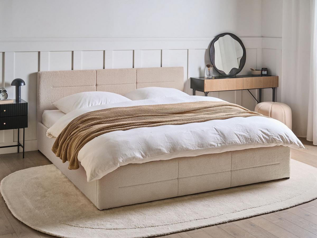 BETT mit Stauraum 180/200 cm Bouclé Beige Massognes - Beige, Textil (180/200cm) - Beliani