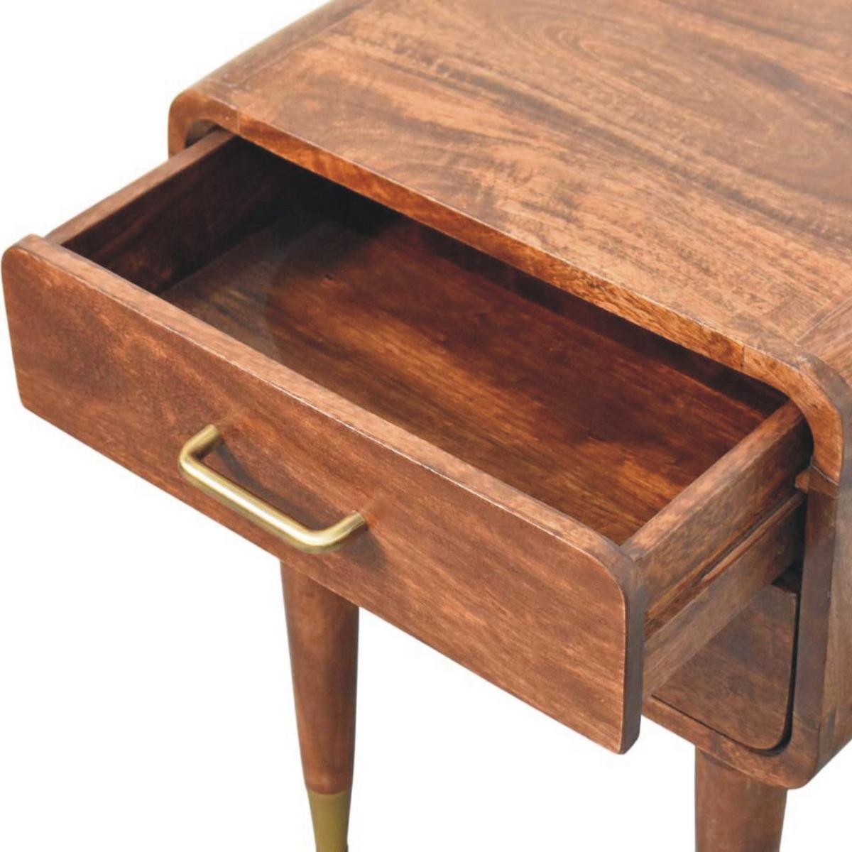 NACHTKASTEN Astor, 2 Schubladen, Dunkelbraun - Rotbraun/Messingfarben, Holz/Metall (45/55/35cm) - Artisan Furniture