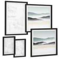 BILDER SET 5er Set - 50x50 cm & 20x30 cm & 40x60 cm Schwarzer Rahmen - Weiße Flecken auf Leinwandhintergrund - Schwarz, Kunststoff (40/60cm) - TULUP