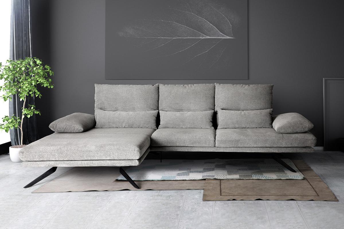 ECKSOFA FENICE Hellgrau Webstoff - Hellgrau/Schwarz, Textil (297/168cm) - KAWOLA