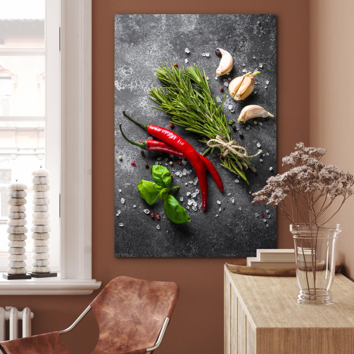 METALLBILD Pfeffer - Kräuter - Gewürze - Beton 80x120 cm - Dunkelgrau, Metall (80/120cm) - MuchoWow