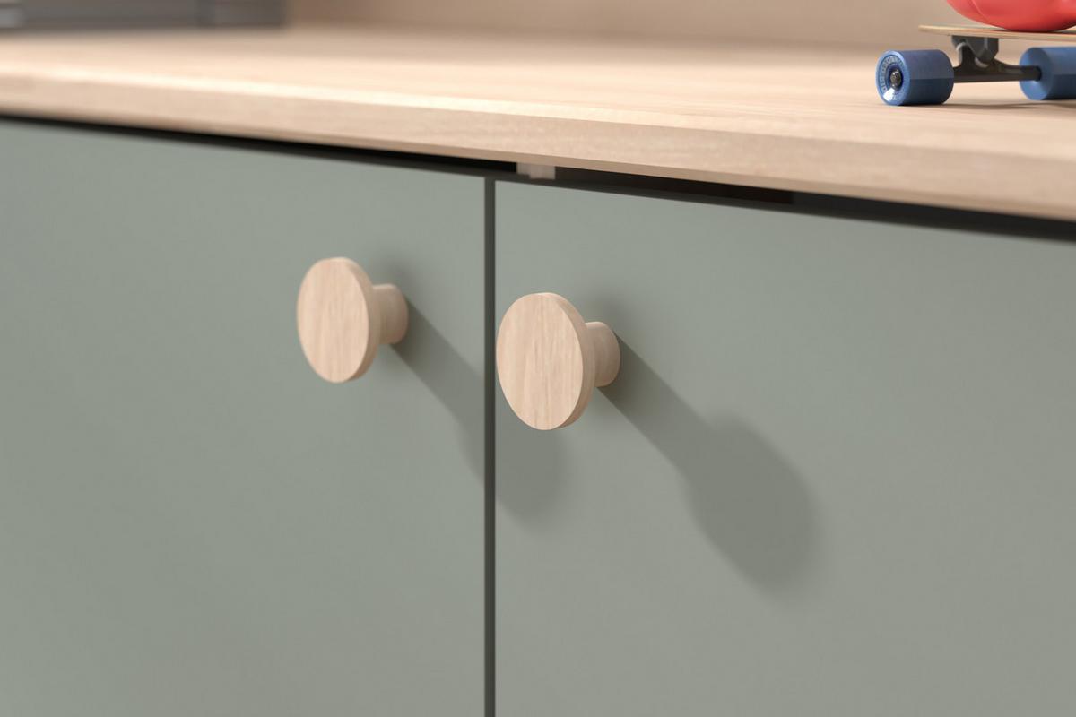 HOCHBETT Eiche, Salbei Grün, Stauraum-Bett für Kinder- und Jugendzimmer, 90 x 200 - Salbeigrün/Eichefarben, Holzwerkstoff (90/200cm) - Parisot Meuble