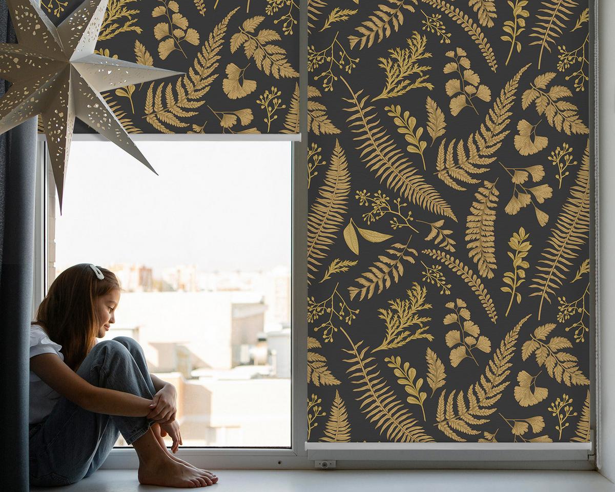 INNENROLLO - Fensterrollo - Rollo - 100x140 cm - Gelbe Farne - Gelb, Kunststoff (100/140/0.5cm) - TULUP