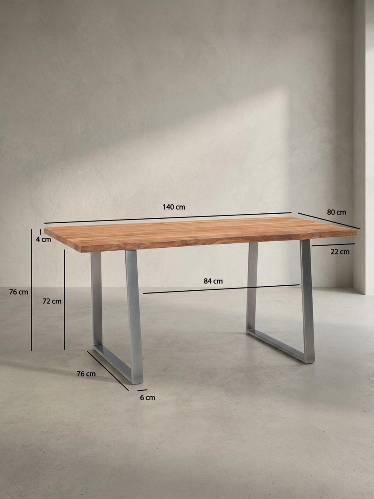 ESSTISCH Massivholz Baumkante Metallgestell Handgefertigt TARN, Goldbraun-Chrom 140x80x76 cm - Chromfarben/Braun, Holz/Metall (80/140/76cm) - KADIMA DESIGN