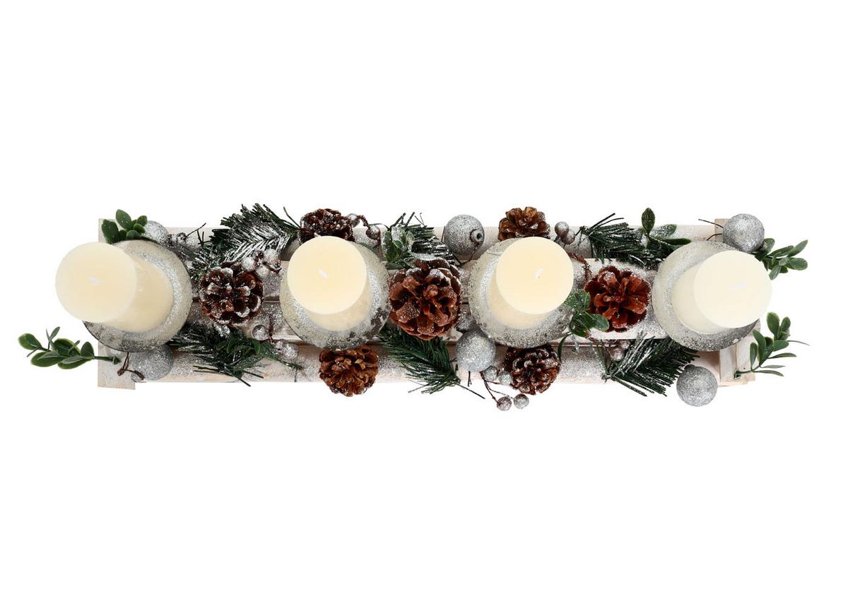 ADVENTSGESTECK MIT KERZEN Weiß - Weiß, Holz (18cm) - MCW