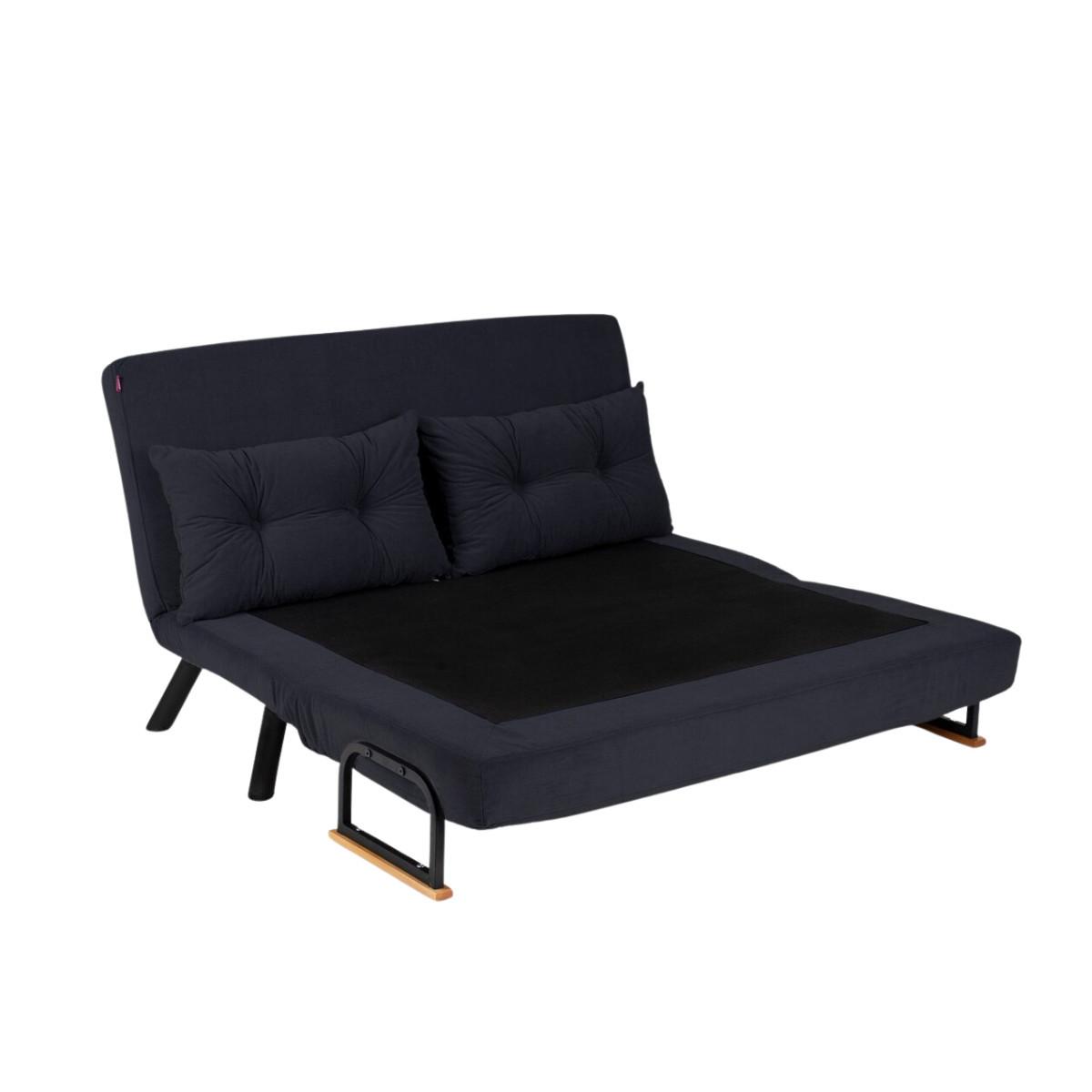 SCHLAFSOFA für 2 Personen mit Stoffbezug und Metallfüßen 133/50/41 cm - Schwarz, Metall (50/41/133cm) - Calicosy