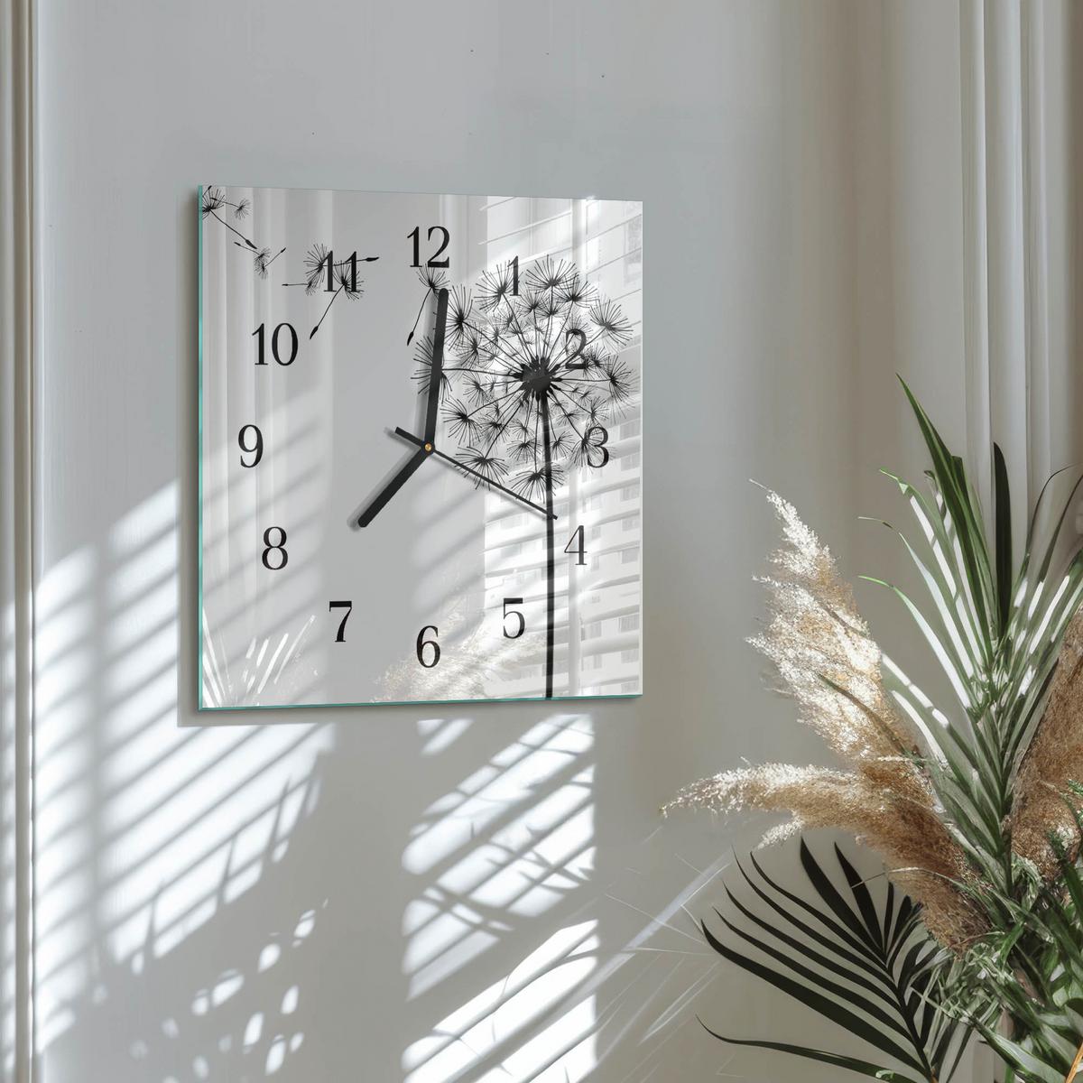 WANDUHR aus Glas 30x30 cm - Löwenzahn - Schwarz, Glas (30/30/0.4cm) - TULUP