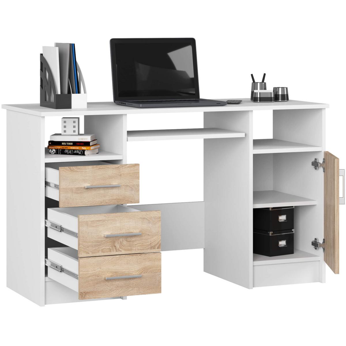 SCHREIBTISCH Weiß, Eiche Sonoma 74/124/52 - Weiß/Braun, Holzwerkstoff (124/85/74cm) - RAUMHIRSCH FURNITURE