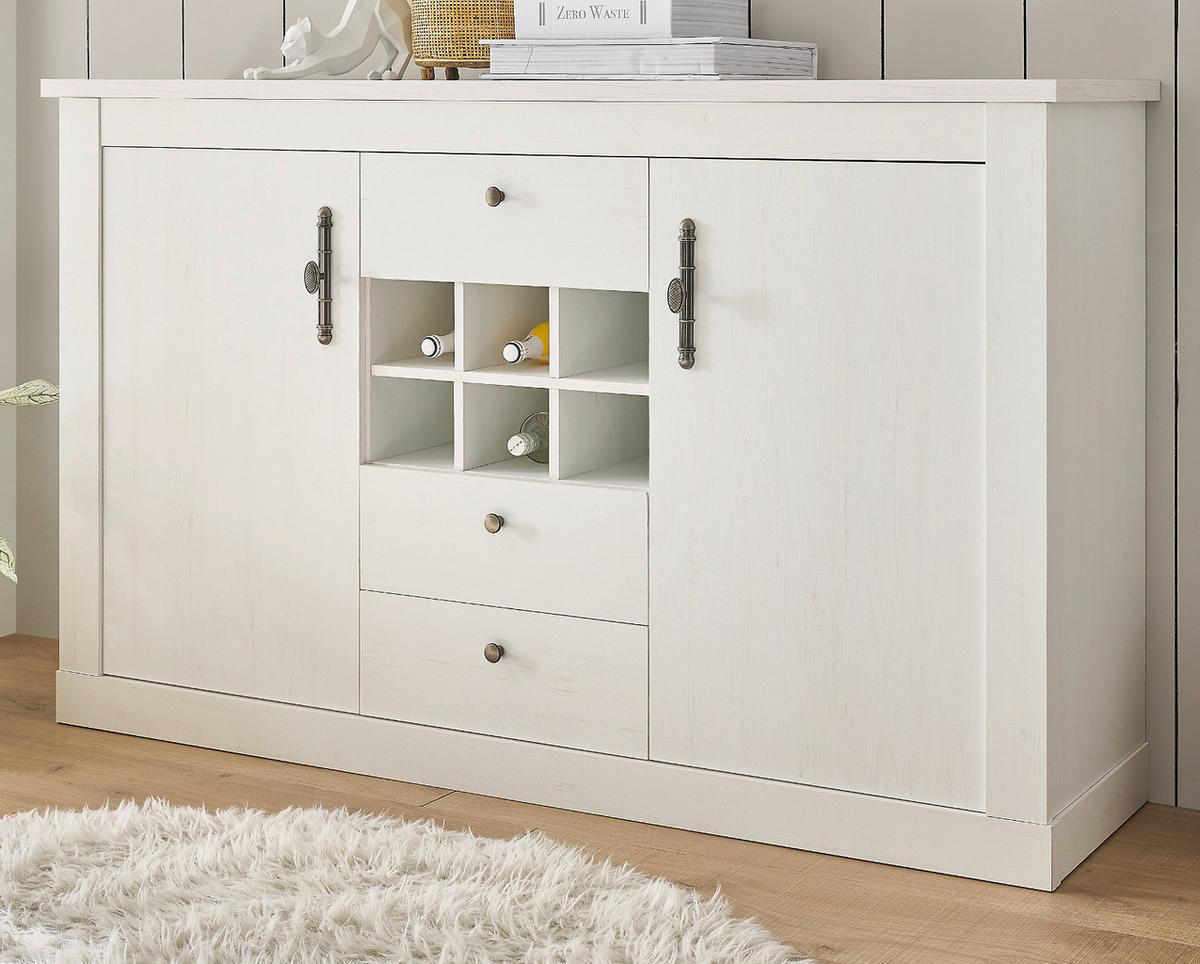 SIDEBOARD weiß Pinie Landhaus, hohe Kommode 166 x 100 cm, Soft-Close-Funktion - Weiß, Holzwerkstoff/Kunststoff (169/104/45cm) - Furn.Design