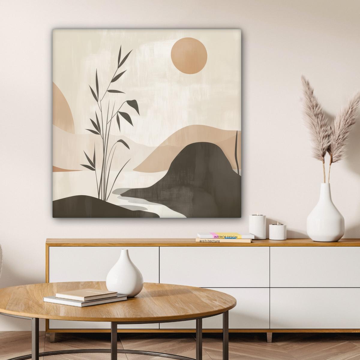LEINWANDBILD Japandi - Landschaft - Beige Deko Groß 90x90 cm - Cognac, Textil (90/90cm) - MuchoWow
