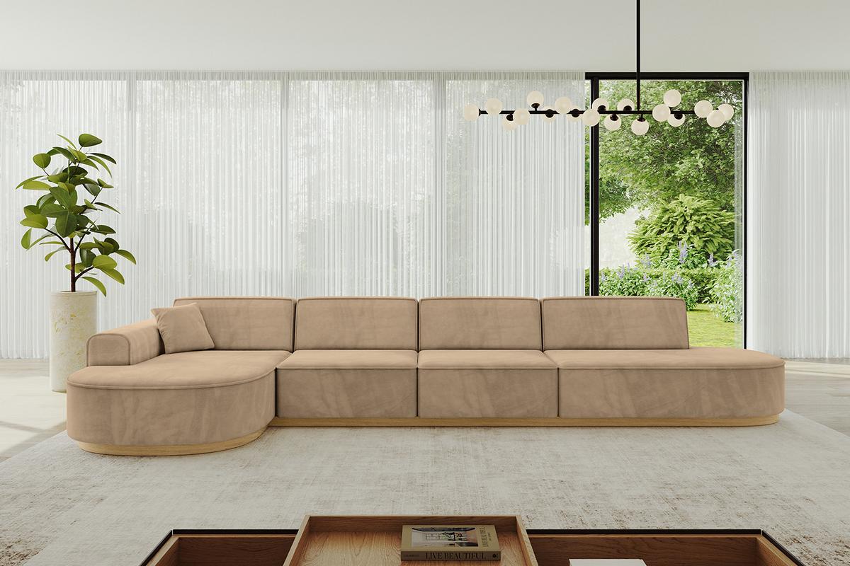 ECKSOFA Ottomane Links MARI-L3-v2 - 413x171x83 cm Taupe Velours - Taupe, Holzwerkstoff/Textil (413/171cm) - ALTDECOR