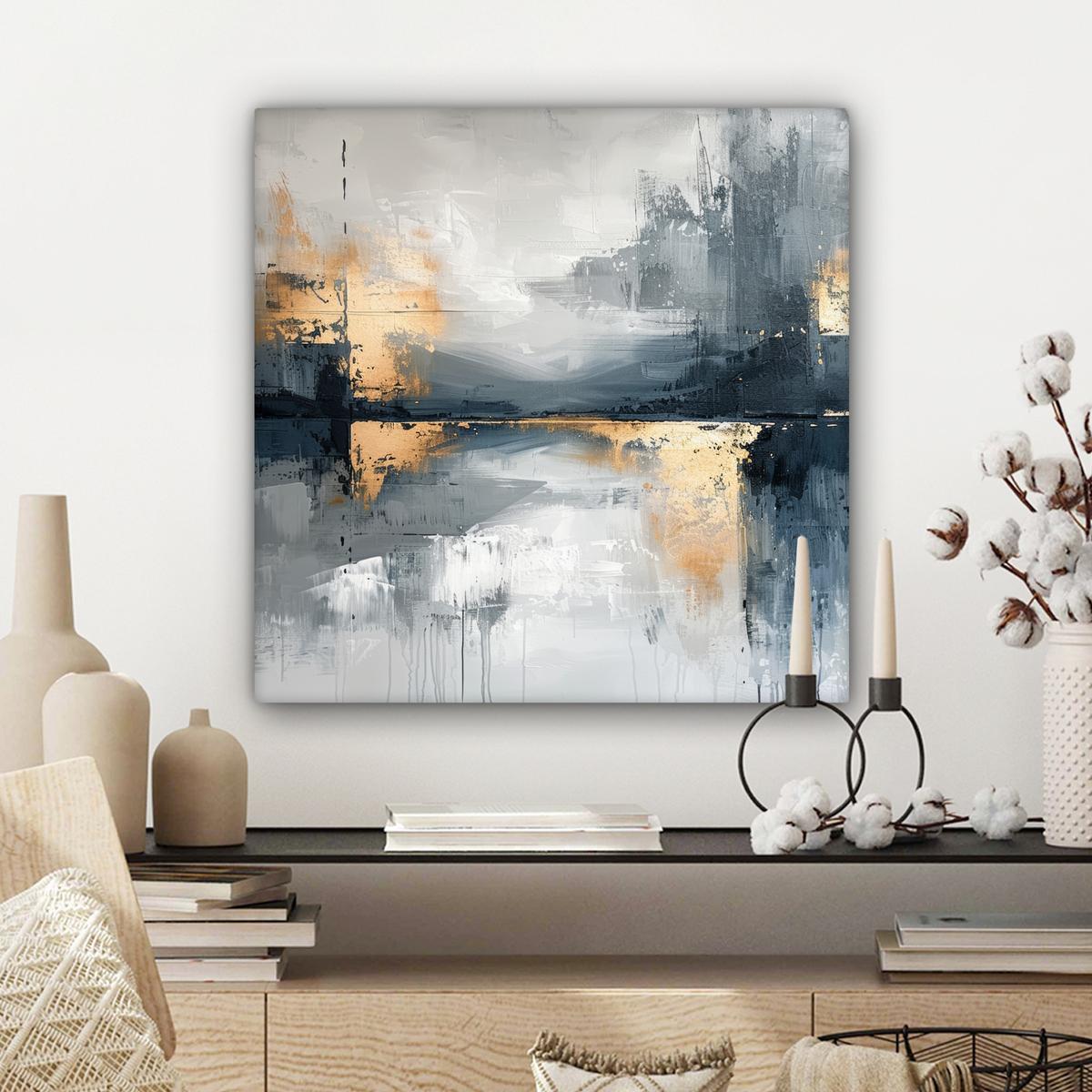 LEINWANDBILD Kunst - Grau - Gold - Abstrakt Wandbild Wohnzimmer 50x50 cm - Dunkelgrau, Textil (50/50cm) - MuchoWow