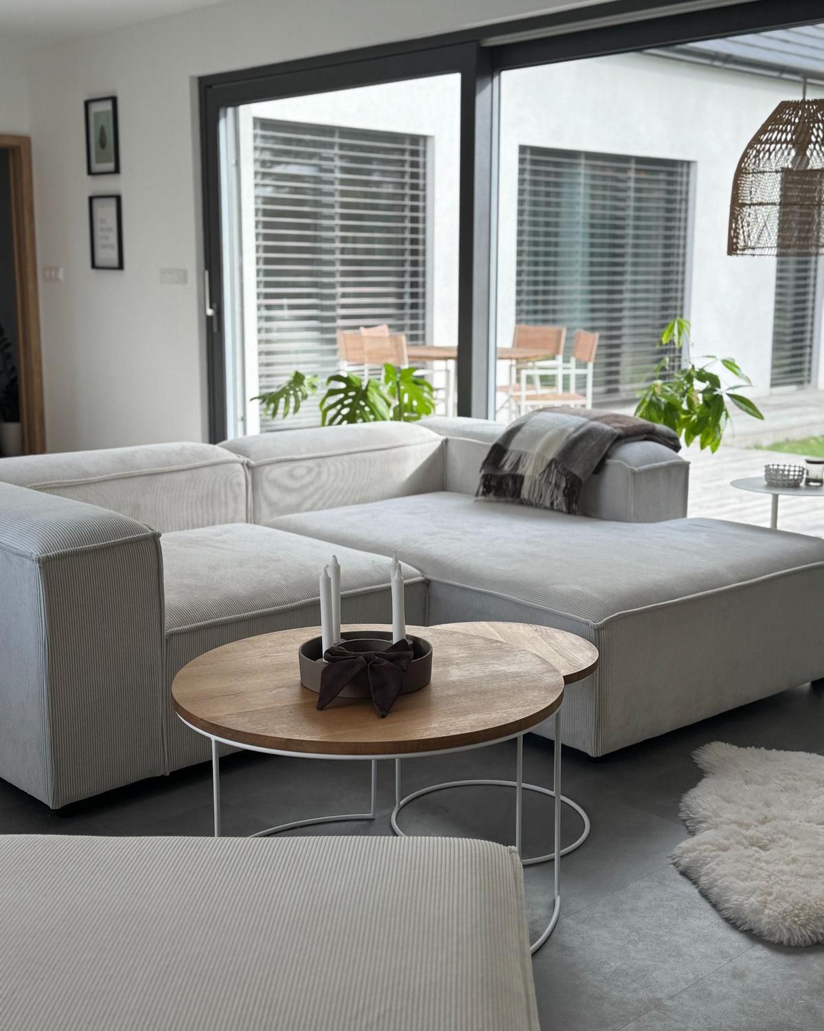ECKSOFA Modul 3-Sitzer linksseitig Cremeweiß Cord mit Ottomane Ardal - Creme, Textil (240/180cm) - Beliani