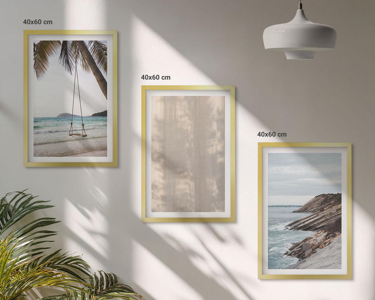 BILDER SET 3er Set - 40x60 cm Goldrahmen - Sommerlicher Sandstrand mit Meerblick - Goldfarben, Kunststoff (40/60cm) - TULUP