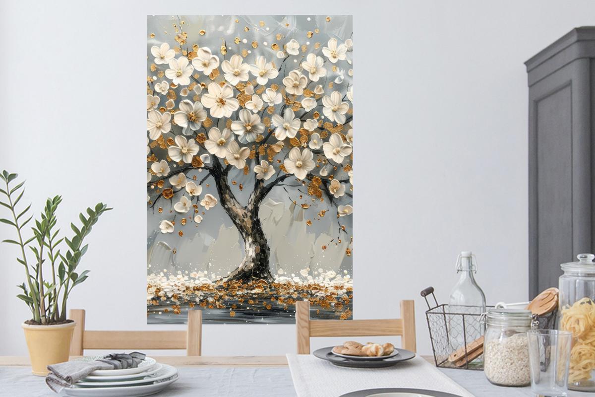 WANDTATTOO Baum - Blumen - Weiß - Natur - Kunst Wandaufkleber 80x120 cm - Weiß, Kunststoff (80/120/0.1cm) - MuchoWow