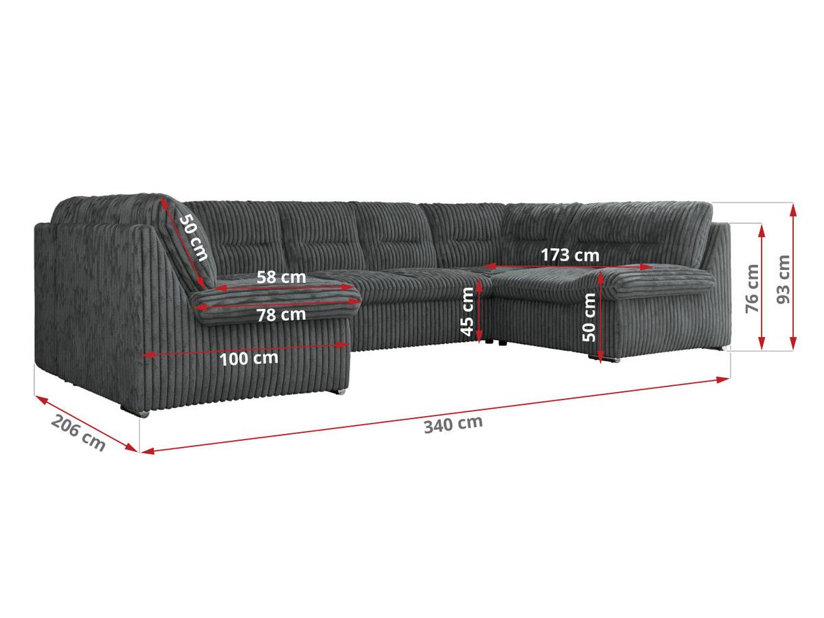 WOHNLANDSCHAFT MORBIDO U Dunkelgrau Cord - Dunkelgrau/Silberfarben, Textil/Metall (340/93/206cm) - MKS