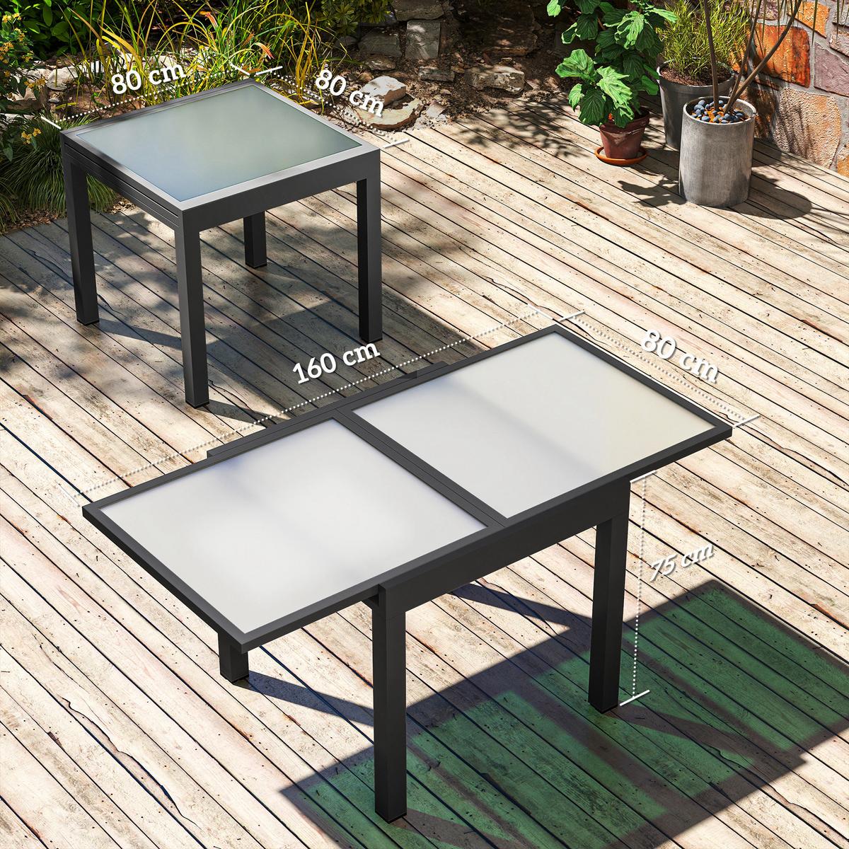 GARTENTISCH ausziehbar Aluminium 160x80 cm Wetterfest Buffettisch rutschfest - Schwarz/Weiß, Metall (160/80/75cm) - Outsunny