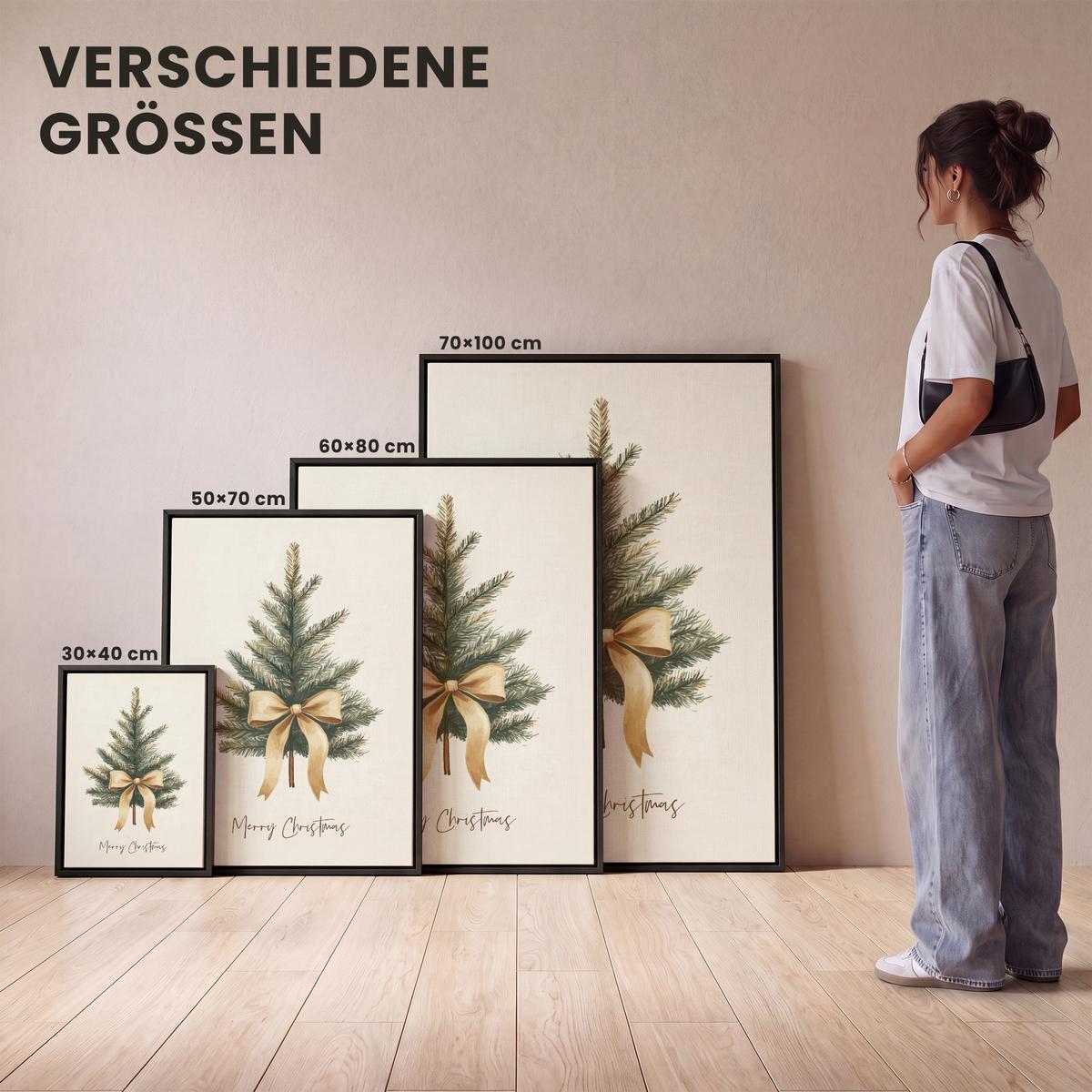 LEINWAND Bilder mit Rahmen - Weihnachtsbaum - Weihnachten - Frohe Weihnachten - Beige - 50x70 - Sandfarben, Textil (50/70cm) - MuchoWow