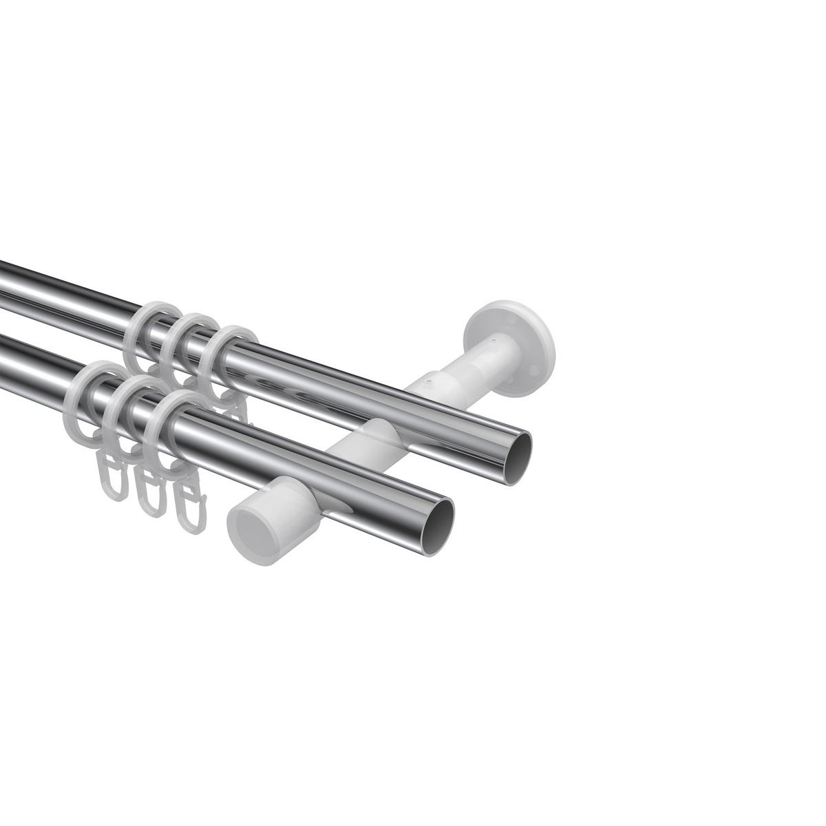GARDINENSTANGE Prestige Mavell 600 cm (geteilt in 3 x 200 cm), 2-läufig, 20 mm Ø Chrom - Chromfarben/Weiß, Metall (600cm) - INTERDECO