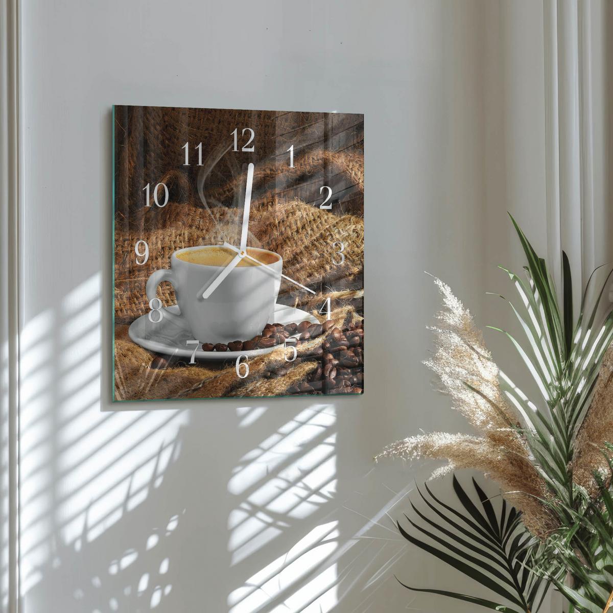 WANDUHR aus Glas 30x30 cm - Kaffeebohnen - Braun, Glas (30/30/0.4cm) - TULUP