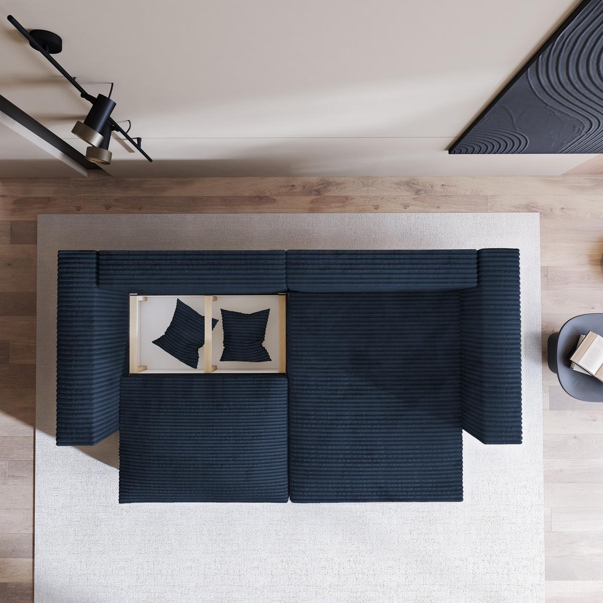 ECKSOFA NERIO Blau Kordstoff mit Schlaffunktion - Blau, Holz (245/148cm) - MASSENO