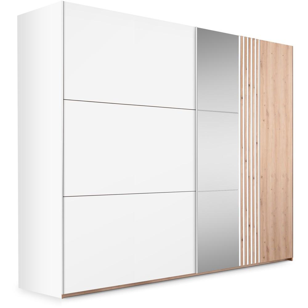 SCHWEBETÜRENSCHRANK Soria mit 2 Türen und Spiegel, 250 cm, Weiß+eiche Wotan - Eiche Wotan/Weiß, Holzwerkstoff (250/215/65cm) - Beautysofa