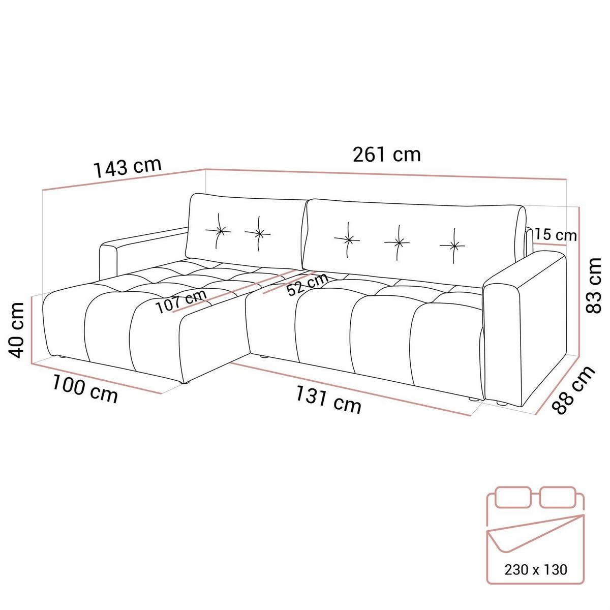 ECKSOFA ASTON mit Schlaffunktion und Bettkasten - Graphitfarben, Textil (261/143cm) - Lookway