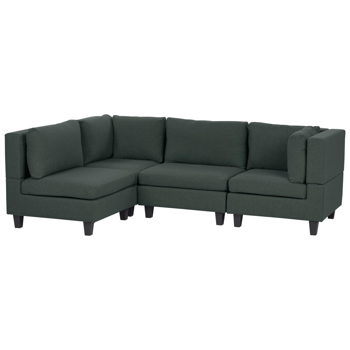 ECKSOFA Modul 4-Sitzer rechtsseitig Dunkelgrün Stoff Unstad - Schwarz/Grün, Textil (228/152cm) - Beliani