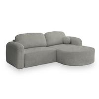 ECKSOFA AMILIA R-S Hellgrau Boucle-Stoff mit Schlaffunktion - Hellgrau, Holz (263/174cm) - MASSENO