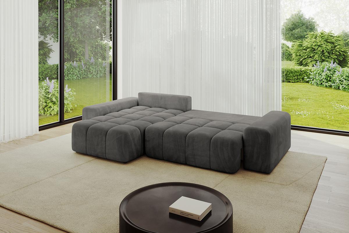 ECKSOFA Ottomane links ENIL-L 297x189x68 Dunkelgrau Velours - Anthrazit, Holzwerkstoff/Kunststoff (297/189cm) - ALTDECOR