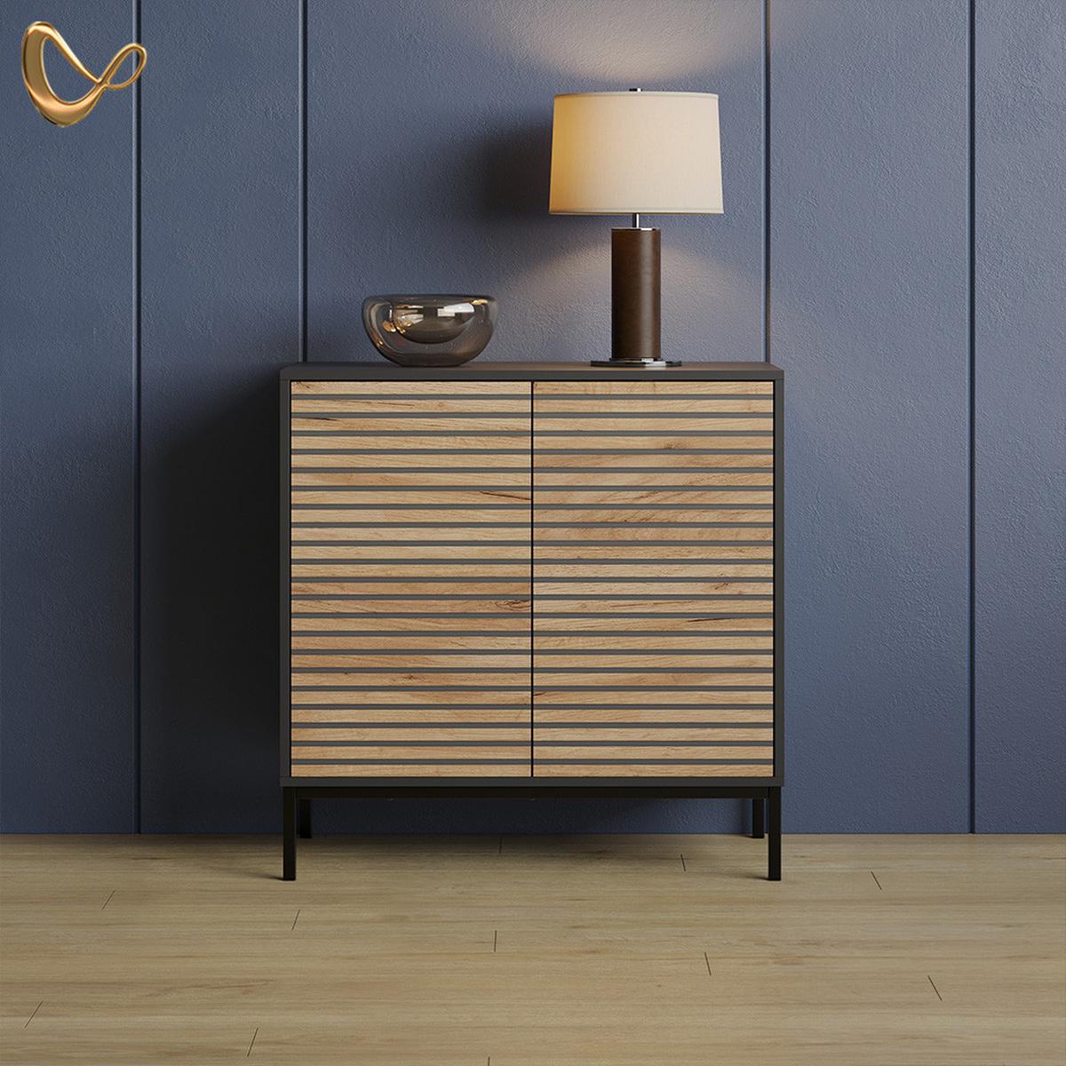 KOMMODE Aterno Goldkraft Eiche/Anthrazit mit 2 Türen - Honigeiche/Anthrazit, Holzwerkstoff (80/81.2/40cm) - Livinity®